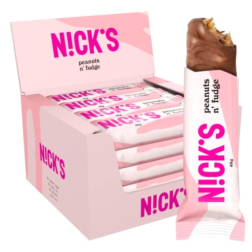 NICKS Peanuts n fudge Keto Chocolate Bars No Added Sugar 175 Calories, 3.9 Net carbs, Gluten Free Sweets Low carb Candy Snack Bar (Multipack 15x40g)