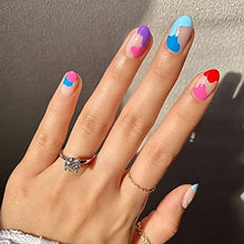Load image into Gallery viewer, SJOAUET Coffin False Nails with Glue Stickers, Rainbow Short Fake Nails, 24PCS Multicolor Glossy Ballerina Acrylic Press On nails, Medium Blue Red Pink Stick On Nails for Women Girls No Glue Included
