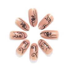 Load image into Gallery viewer, Brishow Coffin False Nails Short Fake Nails Line Art Press on Nails Ballerina Acrylic Full Cover Stick on Nails 24pcs for Women and Girls
