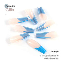 Load image into Gallery viewer, Yean Coffin Fake Nails Ballerina Glossy Long False Nails French Press on Nails Blue and White Full Cover Stick on Nails for Women and Girls(24 pcs)
