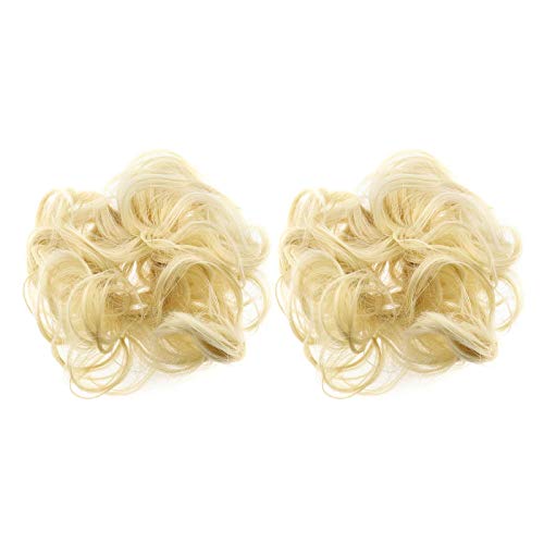 2pcs Light Blonde Bun Updo Hair Scrunchies Set Curly Messy Fake Hair Chignon Extensions Hairpieces for Evening Party Dating Prom Wedding