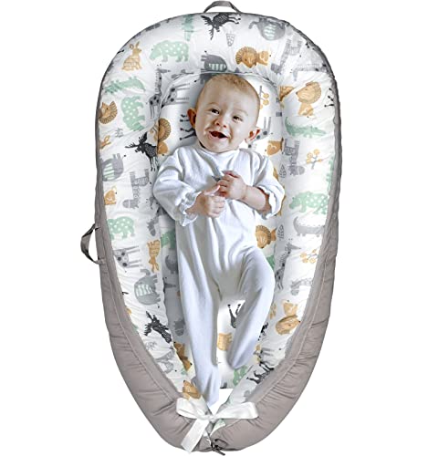 Yoocaa Baby Nest, Baby Nest Pod for Newborn, Portable Breathable Cotton Baby Lounger for Napping and Traveling (0-12 Months), Animal
