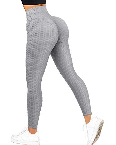 RXRXCOCO Women's High Waist Yoga Pants Tummy Control Slimming Leggings Workout Running Butt Lift Sprot Tights Grey