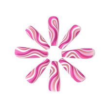 Load image into Gallery viewer, Brishow Coffin False Nails Long Fake Nails Pink Lines Press on Nails Ballerina Acrylic Stick on Nails 24pcs for Women and Girls
