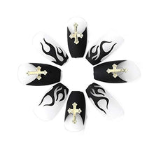 Load image into Gallery viewer, Brishow Coffin False Nails Flame Cross Fake Nails Press on Nails Ballerina Acrylic Full Cover Stick on Nails 24pcs for Women and Girls

