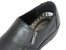 Load image into Gallery viewer, Cushion Walk Wide Fitting EEE Shoes Women&#39;s Ladies Lightweight Black Faux Leather Slip-on Flat Zip Shoes, Flats, Casual Work Office Comfort Shoes (5 UK, Black)
