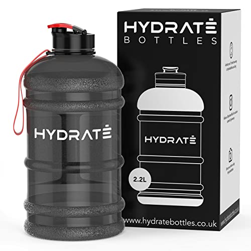 HYDRATE XL Jug 2.2 Litre Water Bottle - BPA Free, Flip Cap, Ideal for Gym - Colour Options (Black)