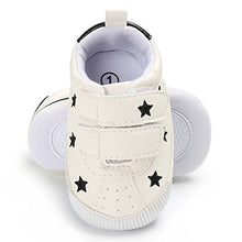 Load image into Gallery viewer, Matt Keely Baby Boys Girls Soft Sole Sneakers Infant PU Leather Shoes Prewalkers 0-6 Months, 0-6 Months, Black Star
