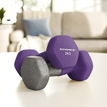 Load image into Gallery viewer, SONGMICS Women&#39;s SYL64PL Set of 2 Gym Dumbbells Vinyl in Various Weight and Colour Variations 2 x 2 kg, Purple, 16 x 7.5 cm
