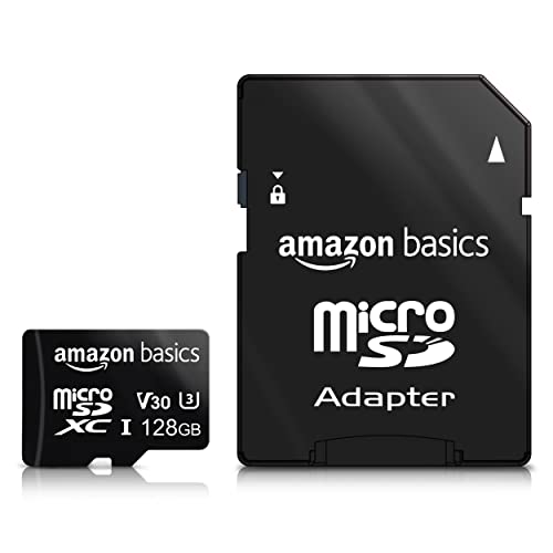 Amazon Basics - 128GB microSDXC Memory Card with Full Size Adapter, A2, U3, read speed up to 100 MB/s, Black