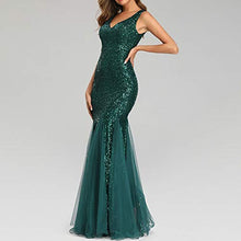 Load image into Gallery viewer, routinfly Sexy Dress Gowns For Women，Women Sexy V-Neck Sequined Slim Sleeveless Mermaid Wedding Cocktail Homecoming Formal Dresses Evening Prom Gown
