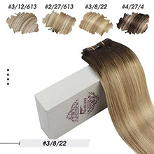 Load image into Gallery viewer, Moresoo Clip in Balayage Hair Extensions Full Head 100% Human Hair Straight Clip on Hair Extensions Brown to Light Brown with Golden Blonde Hair Extensions Clip in 18Inch 120g/7pcs
