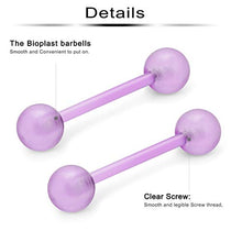 Load image into Gallery viewer, Ftovosyo 14G 16mm Glow in Dark Flexible Acrylic Straight Tongue Nipple Ring Retainer Body Piercing Jewelry for Women Men 6-36PCS

