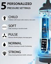 Load image into Gallery viewer, MySmile Powerful Cordless Water Flosser Portable Dental Oral Irrigator with 5 Modes OLED Display 8 Replaceable Jet Tips and 350 ML Detachable Water Tank for Home Travel Use (Black)
