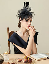 Load image into Gallery viewer, ArtiDeco Mesh Feather Fascinator Flower Hair Clip Fascinators Hat Bridal Headpiece 1920s Flapper Accessories (Black)(Size: Diameter of the floral: 7inch/17.8cm.)
