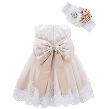 Load image into Gallery viewer, Bow Dream Lace Toddler Girl Dress with Headband Wedding Party Formal Champagne Butterfly 4T
