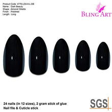 Load image into Gallery viewer, Bling Art Almond False Nails Fake Stiletto Black Acrylic 24 Long Tips with Glue
