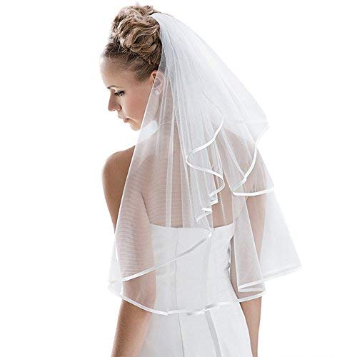 Bridal Veil Women's Simple Tulle Short Wedding Veil Ribbon Edge With C ...