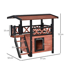 Load image into Gallery viewer, PawHut Wooden Cat House Outdoor Luxury Room Weatherproof Shelter with Balcony and Stair Puppy Garden Large Kennel Brown

