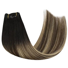 Load image into Gallery viewer, YoungSee Clip in Hair Extensions Balayage 12 Inch Hair Extensions Clip in Natural Hair Black to Dark Brown with Blonde Clip in Extensions Ombre Clip in Human Hair Extensions 7pcs 70g
