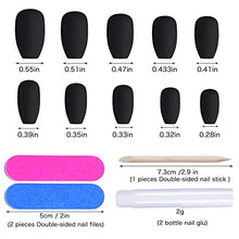 Load image into Gallery viewer, 48 Pieces Matte False Nails Full Cover Coffin Fake Nails Artificial Nail Tips with 2 Pieces Nail Glue 2 Pieces Nail Files and Wooden Stick for Women Nail DIY Art Set (Black)
