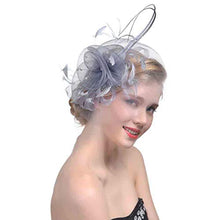 Load image into Gallery viewer, Women Fascinator silver bridal hat  Flower Feather Headband Flapper Pillbox Hat Bowler Mini Top Hat Hair Clips Race Derby Ascot Hat Bridal Wedding Headdress Headpieces Hair Accessories for Evening Party Prom Church
