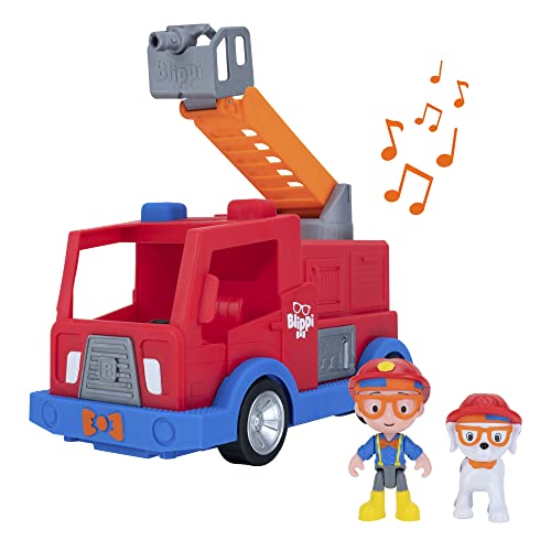 Blippi BLP0159 Truck-Fun Freewheeling Features Including 3 Firefighter and Fire Dog, Sounds and Phrases-Educational Vehicles for Toddlers and Young Kids, Red