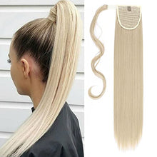 Load image into Gallery viewer, S-noilite® Trendy 26&quot;(66cm) Straight Ash Blonde mix Bleach Blonde Wrap Around Ponytail Clip in Hair Extension Strap Pony Tail Long Popluar Style
