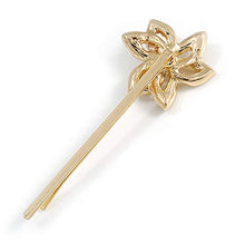 Load image into Gallery viewer, Avalaya 2 Bridal/Prom Clear Crystal Flower Hair Grips/Slides in Gold Tone - 65mm Across
