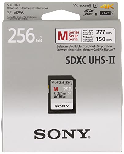Sony Memory Card 256GB, SF-M Series Uhs-II SD, CL10, U3, Max R277MB/S, W150MB/S SF-M256/T2