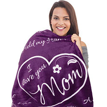Load image into Gallery viewer, I Love You Mom Gift Blanket - Gifts for Mom - Birthday Gifts for Women - Unique Mom Gifts from Daughter or Son for Valentines Day, Birthday, Mothers Day, Christmas - Soft Throw 65&quot; x 50&quot; (Purple)
