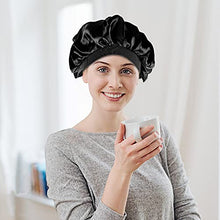 Load image into Gallery viewer, Large Satin Bonnet, KissDate 2Pack Big Silk Bonnet Sleep Cap with Elastic Soft Band, Night Sleeping Cap Silk Hair Bonnet for Woman Girl Long Black Curly Hair
