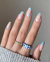 Load image into Gallery viewer, JUSTOTRY 24 Pcs Almond Press on Nails Short with Designs,Short Acrylic Fake Nails,Blue Swirl Glue on Nails,Artificial Short False Nails Ballerina Stick on Nails for Women Nails Art Decoration

