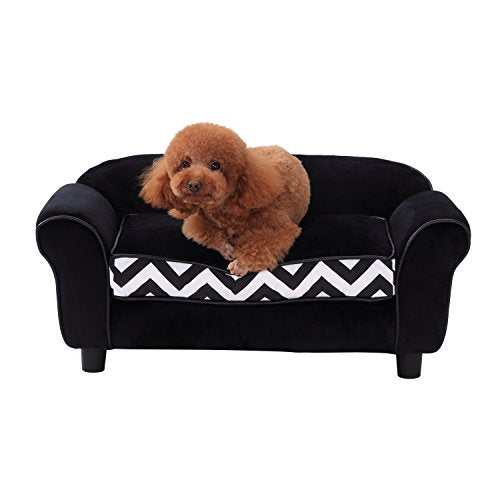 PawHut Pet Sofa Couch Dog Cat Wooden Sponge Sofa Bed Lounge Comfortable Luxury w/Cushion (Black)