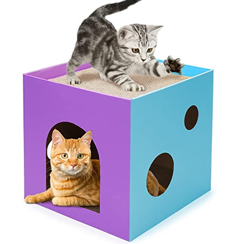 ULIGOTA Cardboard Cat House with Scratcher/Catnip Cardboard Box Cat Play House Cardboard Cat Bed for Indoor Cats, Space for Kitties