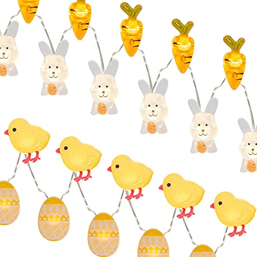 Vanthylit Set of 2 Easter Lights 3M 30 LED Easter Egg Chicken Bunny and Carrot Fairy Lights Batter Operated Decorative Lights for Bedroom Home Party Table Easter Decorations (Warm White)