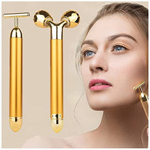 Load image into Gallery viewer, 2 IN 1 Face Massager Roller Gold Facial Massager, Electric 3D Face Roller and T Shape Arm Eye Nose Head Massager Instant Face Lift Anti Wrinkles
