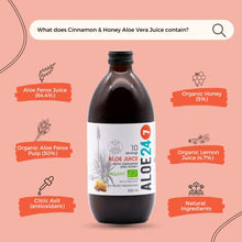 Load image into Gallery viewer, Aloe 24/7 Organic Aloe Vera Juice | Made with Wild Grown Aloe Ferox Leaf Extract | Cinamon-Honey | 100% Natural Preservative Synthetic Additives Free in GLASS BOTTLE | For Healthy Indigestion | 500 ml
