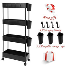 Load image into Gallery viewer, JAKAGO Slide Out Storage Cart Slim Rolling Trolley, 4 Tier Storage Rack Utility Organizer Shelf, Narrow Places Tower Rack Mobile Shelving Unit for Pantry Kitchen Office Bathroom (Black)
