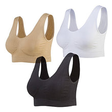 Load image into Gallery viewer, Lemef 3-Pack Seamless Sports Bra Wirefree Yoga Bra with Removable Pads for Women (Medium, Black&amp;White&amp;Nude)
