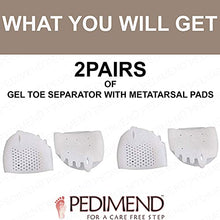 Load image into Gallery viewer, Pedimend 2 Pairs Gel Toe Separators Metatarsal Pads, Gel Toe Straightener for Overlapping Toes, Bunion Corrector, Hallux Valgus Forefoot Pain Relief
