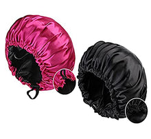 Load image into Gallery viewer, 2 Pcs Satin Sleep Cap for Women Long Hair Silky Bonnet for Curly Hair Waterproof Satin Hair Cap for Sleeping Extra Large Double Layer Adjustable Satin Bonnet for Women
