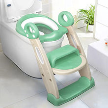 Load image into Gallery viewer, KIDOOLA Adjustable Toilet Pad Seat – For Toddler Baby Kid Boy Girl – Foldable Potty Urinal Trainer – Stool with Step – Lightweight Portable Bathroom Ladder Chair with Grip Handlers (Green)

