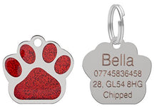 Load image into Gallery viewer, LARRYROO Dog Cat Pet Tag ID Collar Tags Personalised Engraved 27mm Glitter Paw Print (Red)
