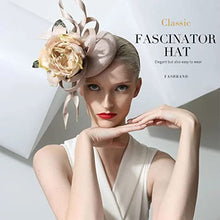 Load image into Gallery viewer, Fashband Fascinator Hat Flower Mesh Feather Headband with Hair Clip Black Cocktail Headwear Bridal Wedding Hair Accessories for Women and Girls
