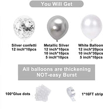 Load image into Gallery viewer, Balloons Arch Kit, Silver White Metallic Balloons with Confetti Balloons Garland kit Decorations Set for Birthday lawn Party Decoration(100pcs)
