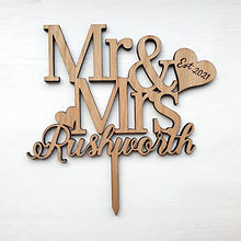 Load image into Gallery viewer, My Pretty Little Gifts Personalised Oak Wooden Wedding/Anniversary Cake Topper/Perfect for a Wedding or Anniversary Party Decoration
