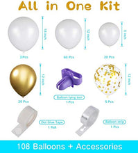 Load image into Gallery viewer, JOYYPOP White Balloon Garland Kit, 108Pcs White and Gold Balloons Arch Garland Kit Gold Confetti Balloons Metallic Balloons for Birthday Wedding Bachelorette Engagements Baby Shower Decorations
