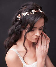 Load image into Gallery viewer, Unicra Bride Wedding Hair Vine Flower Headband Pearl Headpiece Bridal Hair Accessories for Women (Rose Gold)
