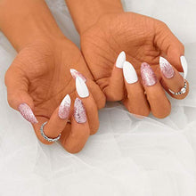Load image into Gallery viewer, Sethexy Matte False Nail Glitter Stiletto Pink Fake Nails Meidum Salon Nail Tips Full Cover Art Design Acrylic 24Pcs Press on Nails for Women and Girls
